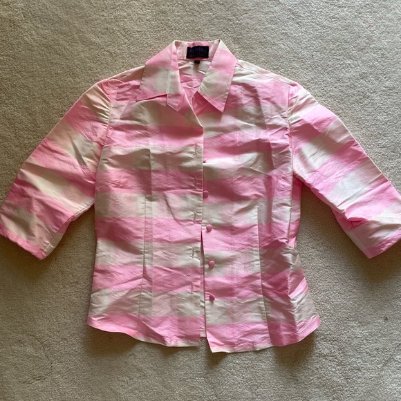 Pretty Silk Gingham Collared Blouse - Picture 1 of 5